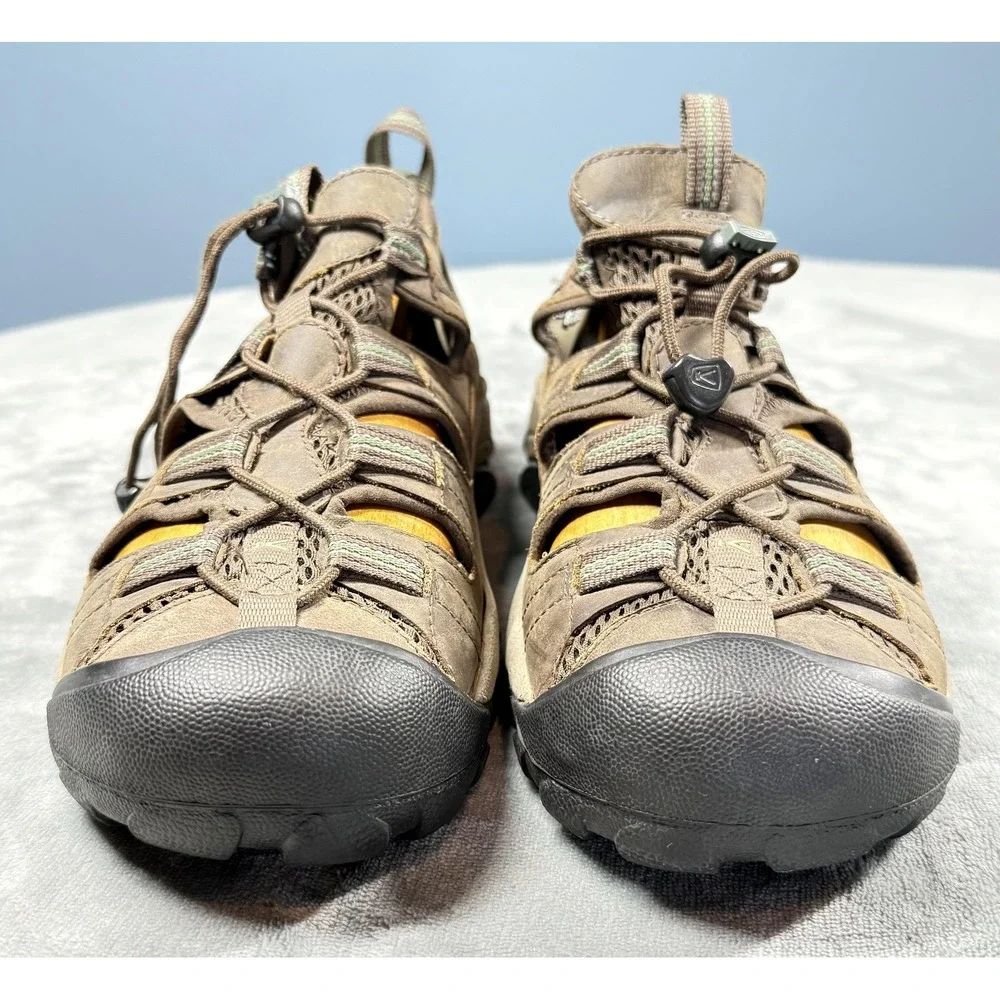 Keen Shoes Mens Size 10 Brown Leather Waterproof Bungee Lace Up Sandals Hiking